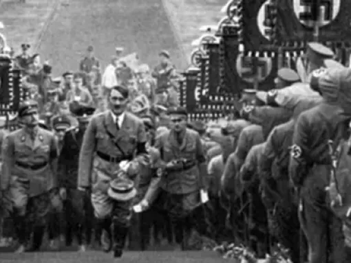 Adolf Hitler Walking up Steps at an Annual Nazi Party Rally Ceremony