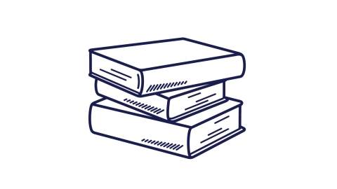 Line drawing of three stacked books